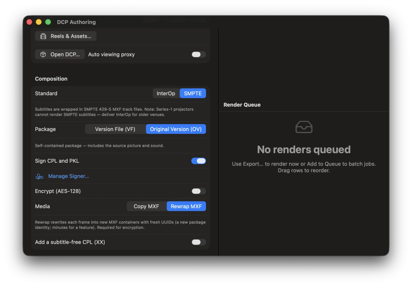DCP Authoring window