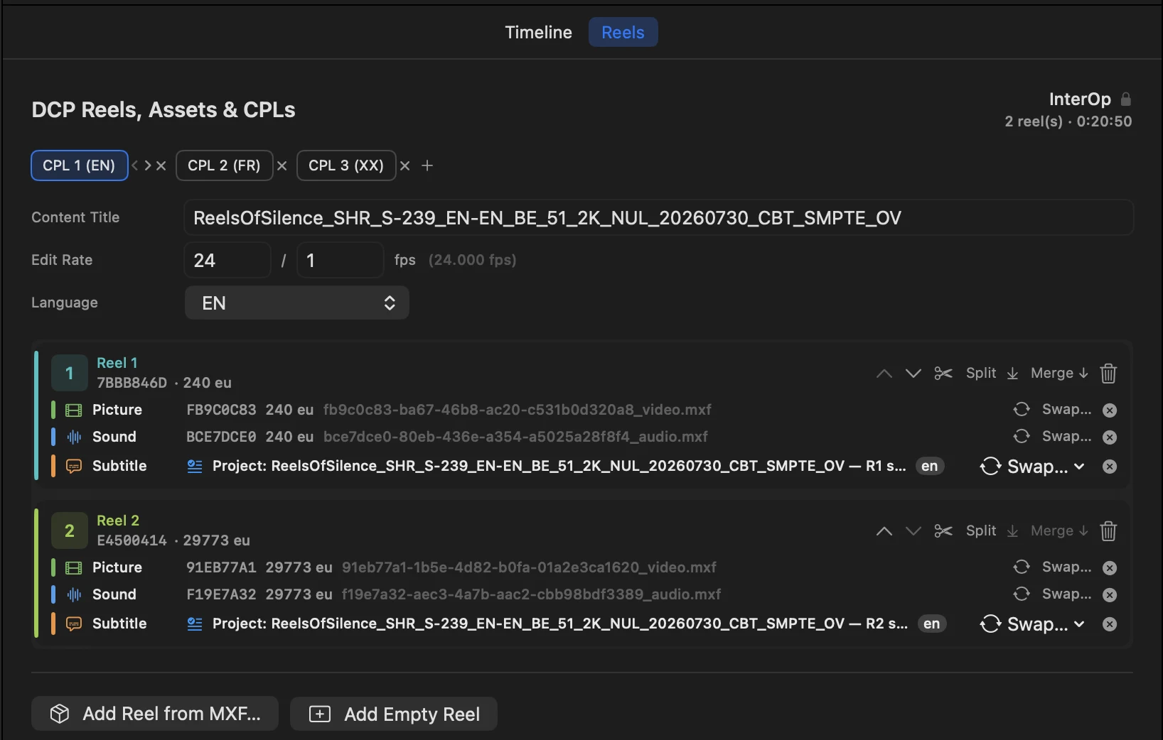 Reel editor